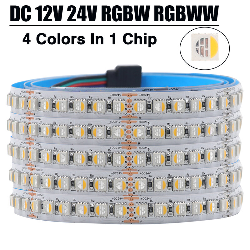 Bande Lumineuse LED RGBW RGBWW DC 12V 24V, 4 Couleurs en 1 Puce SMD 5050 60 108 120 Diodes/M, Ruban Flexible