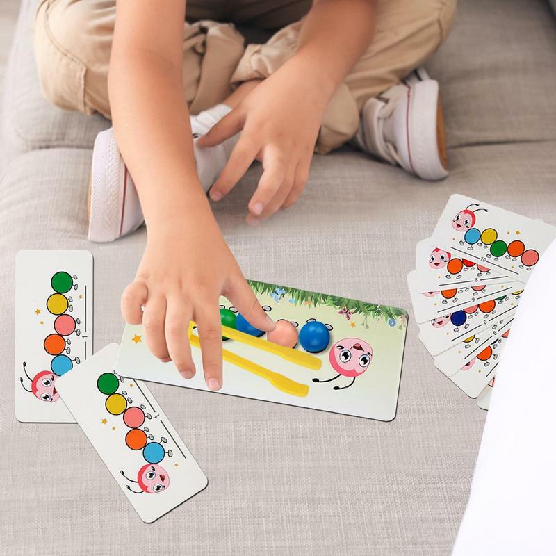 Wooden Worm Caterpillar Pattern Clip Beads Toy Children Color Sorting Matching Game Early Learning Educational Toys Gifts
