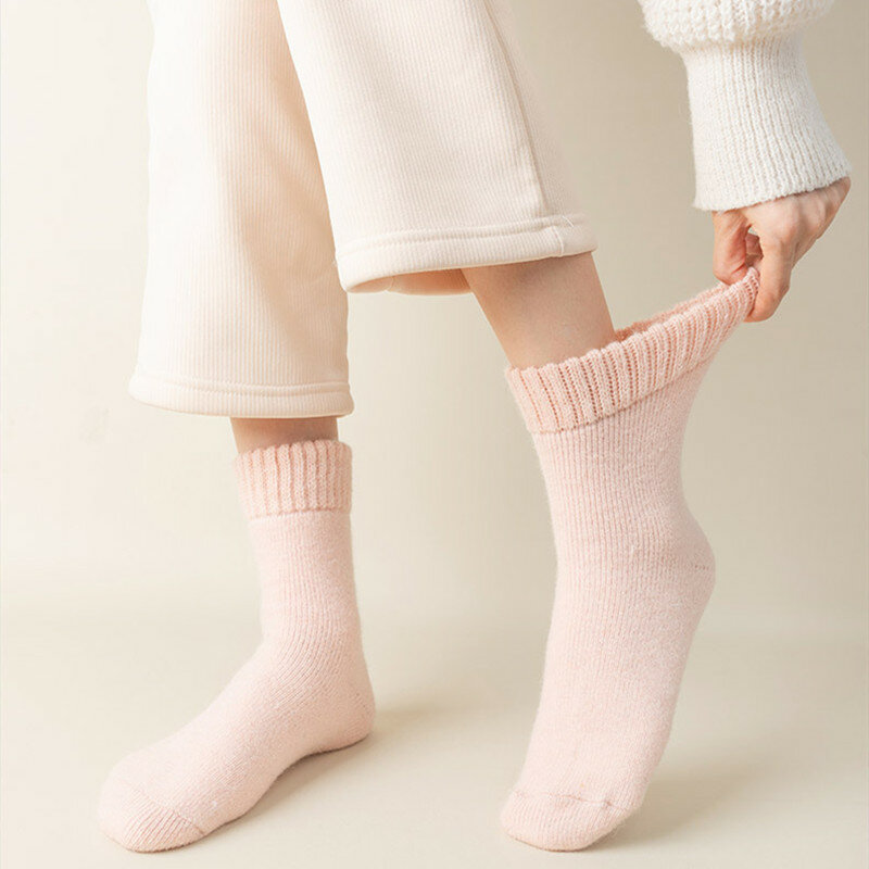 Meias grossas de lã feminina, monocromáticas, macias, de chão, Harajuku, respirável, caxemira, quente, casual, meia curta