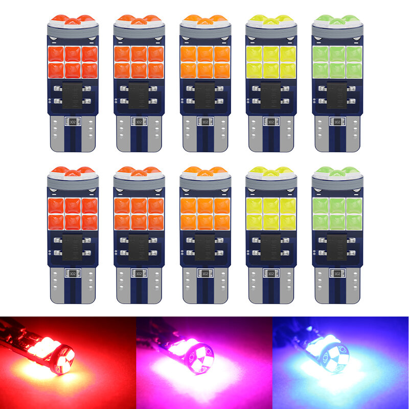 Bombilla LED Canbus T10 W5W 3030 SMD para luz de señal, lámpara de maletero de marcha atrás lateral de cuña, sin Error, 12V, 6000K, blanco y rojo, 10 Uds.