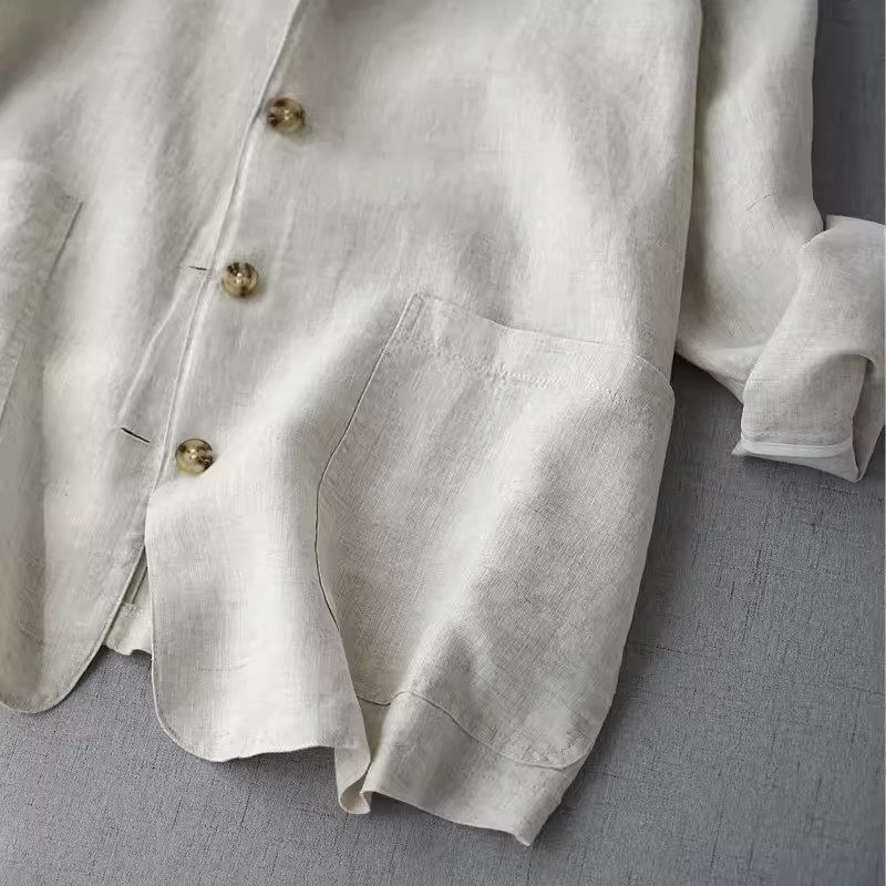 Comodo completo di lino giacca sottile per donna primavera estate nuovo abbigliamento ampio semplice Casual Versatile Blazer Top K1162