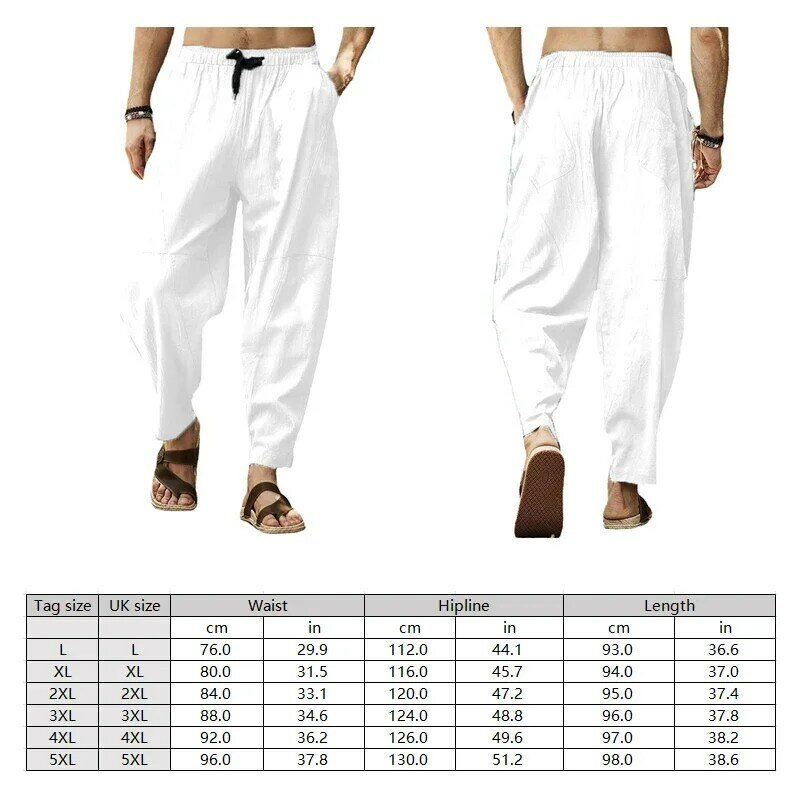 Men's Pure Cotton Casual Pants Solid Color Elastic Waist Drawstring Loose Straight Wide-leg Pants Business Casual Pants L-5XL