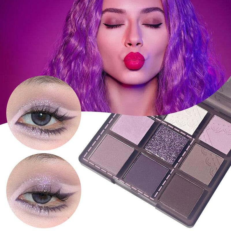 Smoke Purple 9 Colors Eyeshadow Palette Pearlescent Shadow Grey Matte Korean Makeup Eye Palette Waterproof Purple Makeup C6Q6
