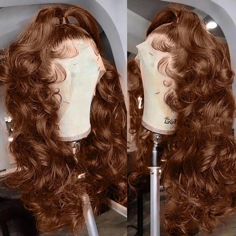 13X6 wig renda gelombang longgar coklat coklat depan rambut manusia 13x4 HD wig tanpa lem berwarna coklat gelombang tubuh longgar 180%