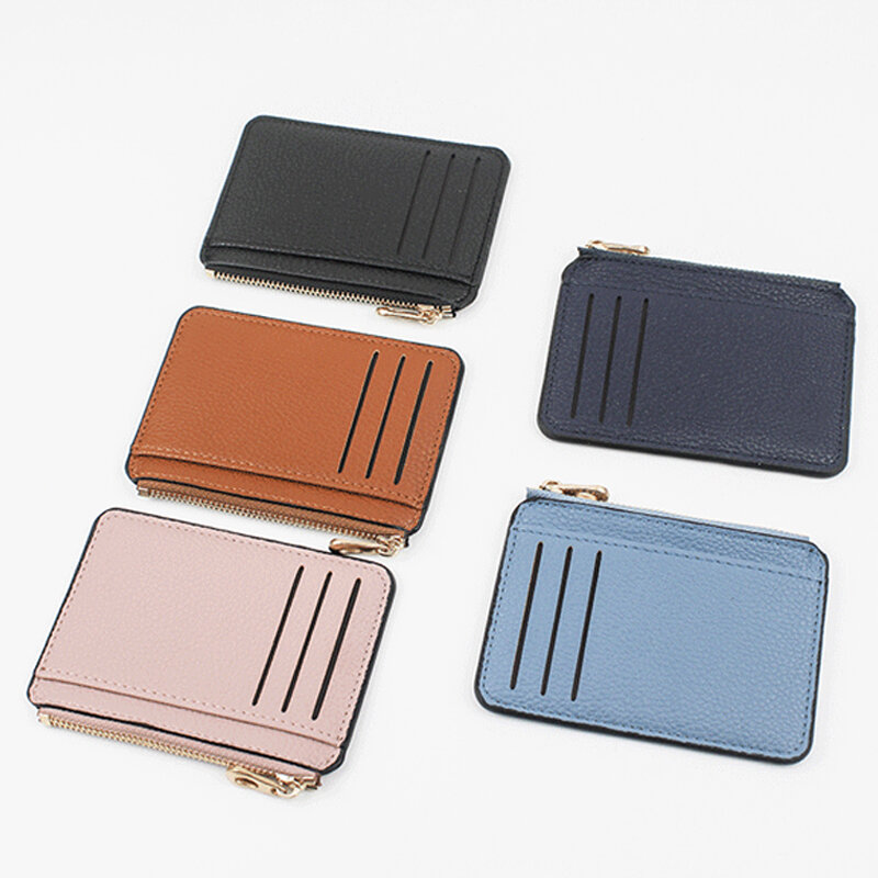 Unisex Business Card Case Zipper PU Leather Wallets Coin Purse Ultra-Thin Mini Credit Card Holder Women Men Slim Wallet Purse