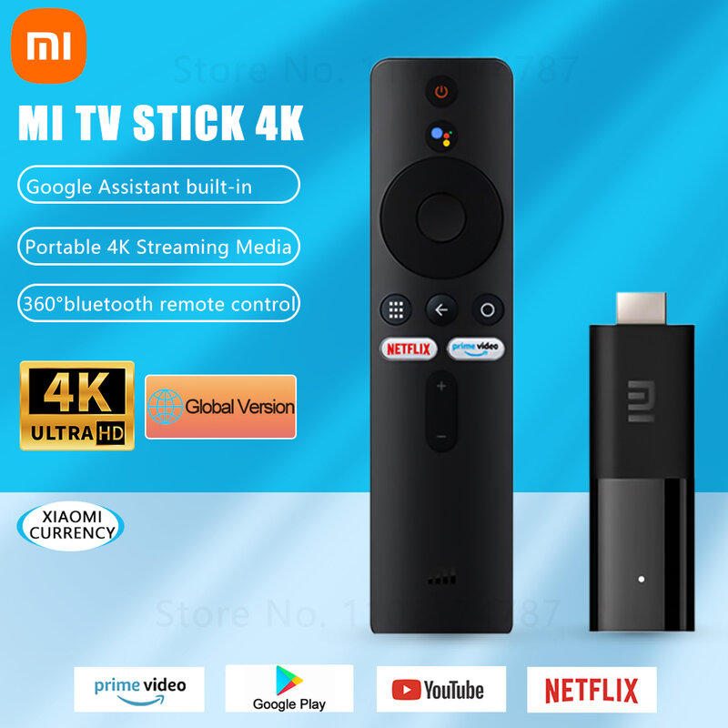 ТВ-приставка Xiaomi Mi TV Stick 4K, 1080P, Встроенный Android TV 11, 2 ГБ, 8 ГБ, четырехъядерный процессор, ТВ-приставка, Bluetooth