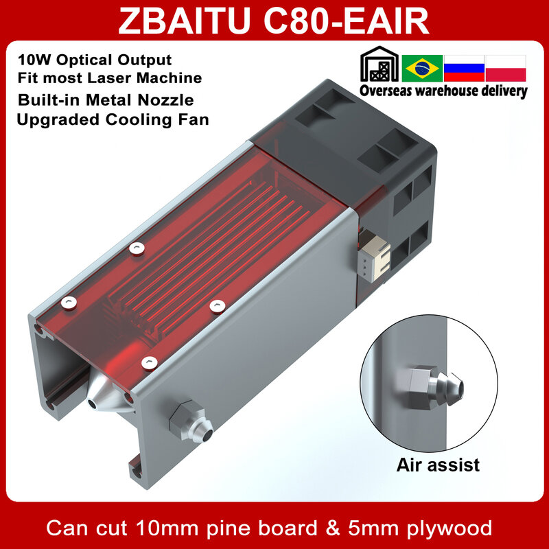 ZBAITU-módulo láser de 80W con asistencia de aire, cabezal de grabador láser para máquina de grabado y corte, herramientas para trabajar la madera, cabezal láser