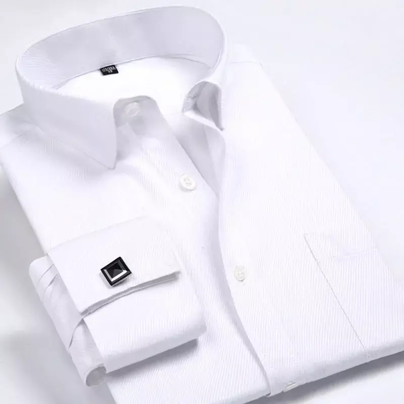 Long Sleeve Plus Size 6XL Men's Dress Shirts Social Business Luxury Wedding Fashion Stripe French Cufflinks Formal Shirt For Men