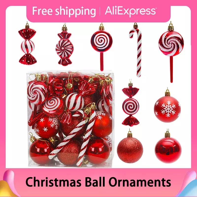 36 buah/kotak bola Natal gantung pohon Natal liontin hadiah rumah Tahun Baru dicetak khusus berbentuk bola Natal ornamen
