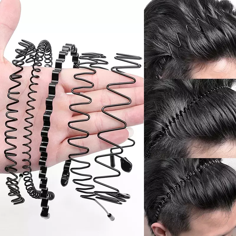 1/8 pçs antiderrapante unissex preto metal espiral onda bandana dos homens mulheres flexível esportes acessórios de faixa de cabelo acessórios