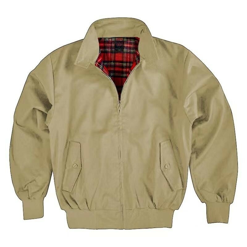 Jaqueta corta-vento sólida Harrington masculina, casaco xadrez retrô, jaqueta bomber vintage, solta, europeia, monocromática, outono