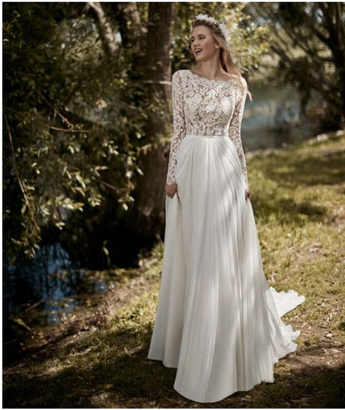 Boho Floral Print Wedding Dress For Women Deep O-Neck Backless Bohemian A-line Vestidos De Novia 2024 robe de mariée
