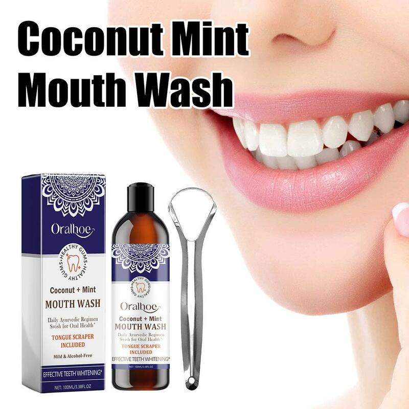 100ml Coconut Oil Mint Pulling Oil Mouth Wash Alcohol-free Oral Whitening Teeth Clean Oral Breath Tongue Scrape U6x3