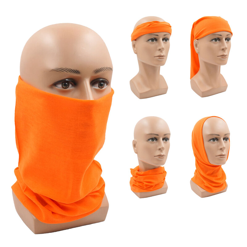 Masker Wajah multifungsi, Bandana Unisex, Bandana luar ruangan, masker wajah warna Solid Neon, Gaiter leher bersepeda, oranye mulus, syal ajaib DC022