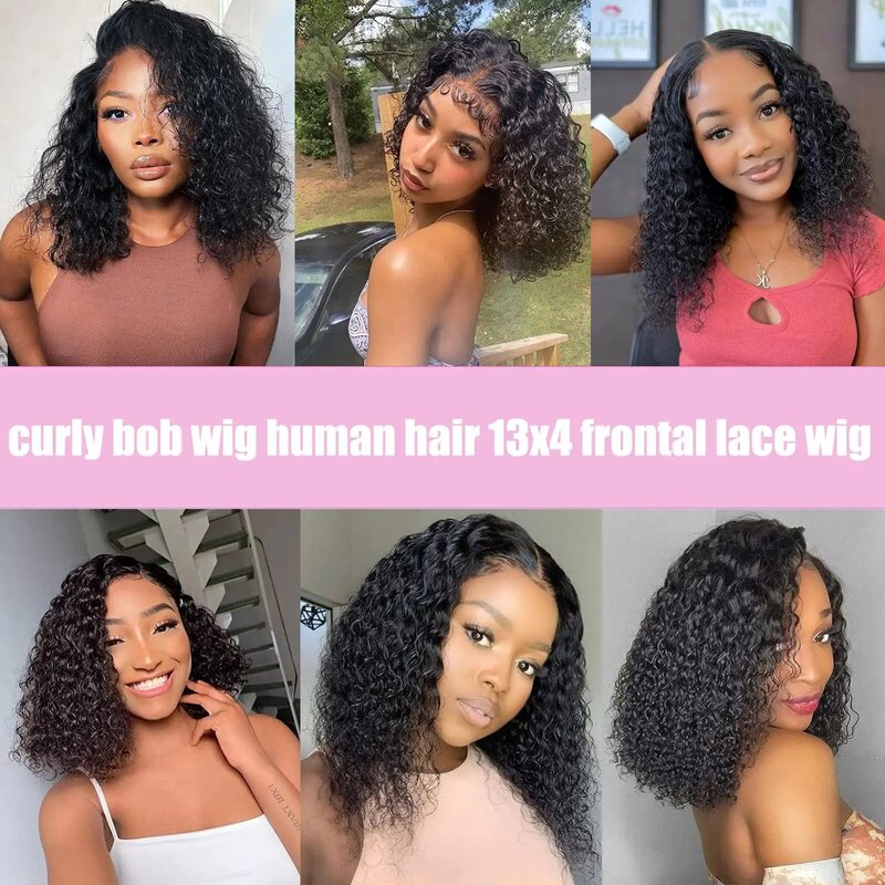 13x4 HD Lace Frontal Wig Human Hair Curly Bob Wig Human Hair Pre Plucked Short Preplucked Ready To Go Wear Pre Cut HD Lace Bob