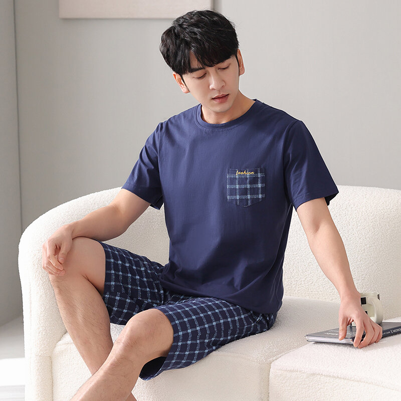 Пижамный комплект мужской из 2 предметов, Повседневная рубашка с коротким рукавом и шорты в полоску, одежда для сна, 4XL 5XL 6XL 7XL, на лето