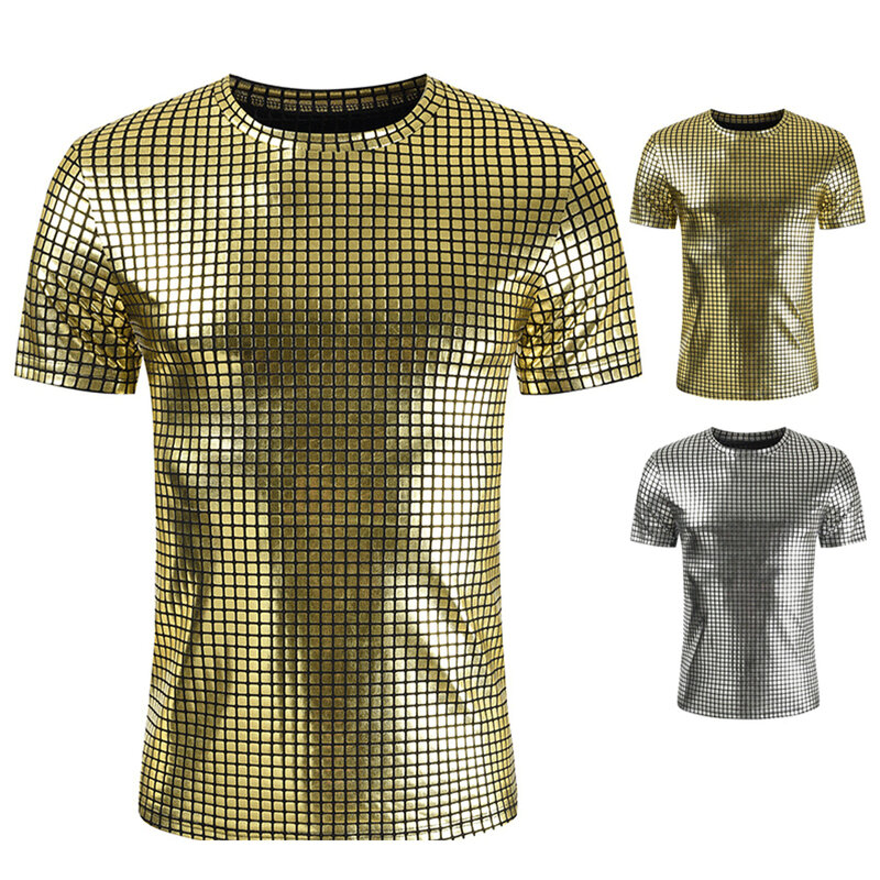 Comfy Fashion T Shirt Tops Sequin Sequin T Shirt Short Sleeve Slight Stretch Casual Male O Neck Regular Vacation