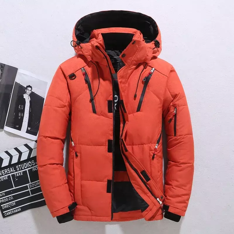 Men's White Duck Down Jacket Warm Hooded Thick Puffer Jacket Coats Male Casual High Quality Overcoat Thermal Winter Parkas Men