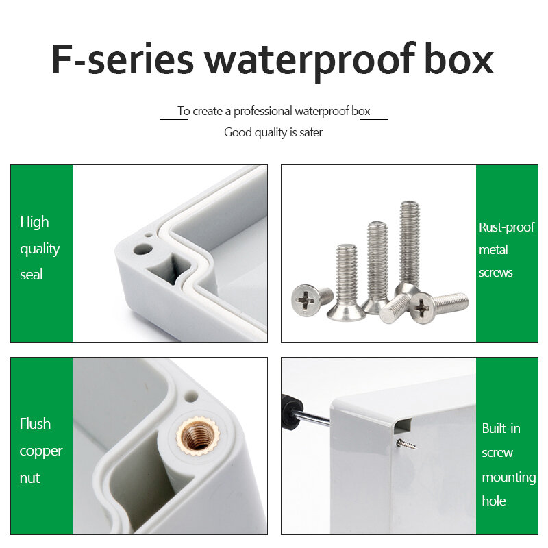 Caja de conexiones impermeable para exteriores, carcasa de plástico tipo F ABS, Ip67, monitor electrónico seguro, botón de encendido, nuevo material