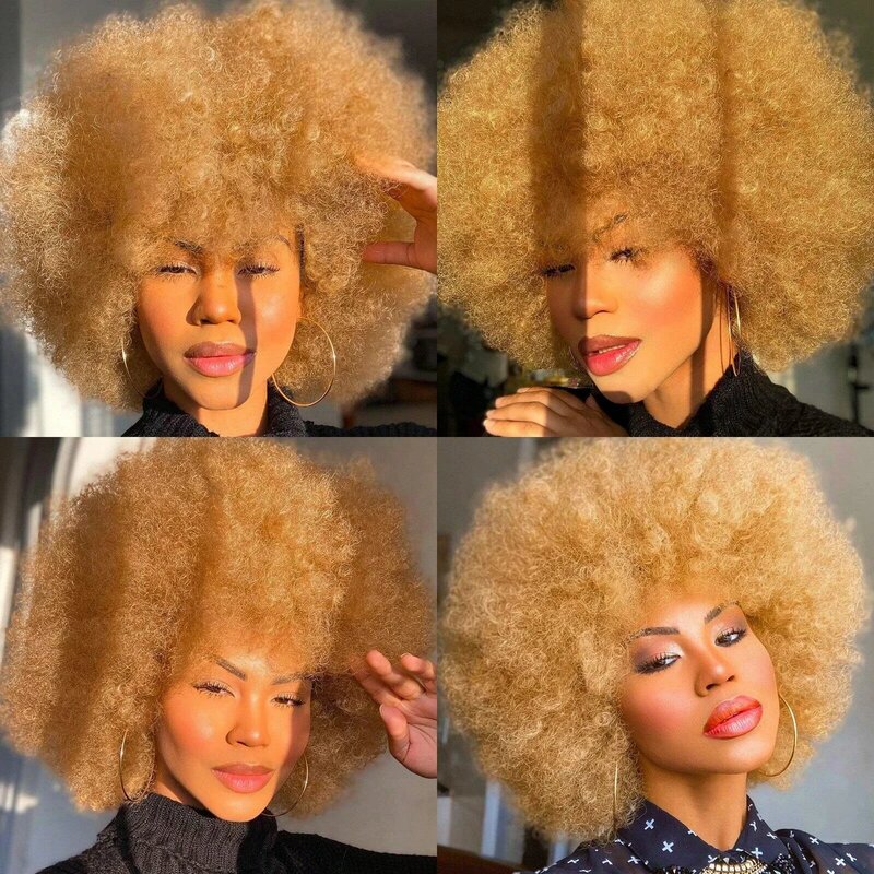 Короткие Синтетические афро парики для чернокожих женщин, афро черные розовые пушистые мягкие Косплей натуральные волосы афро кудрявые вьющиеся парики с челкой