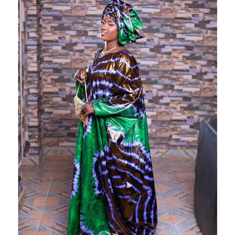 New Nigerian Original Riche Boubou With Scarf Printing Mali Clothing For Women Robe Wedding Party Bride Gown Dresses Clothing