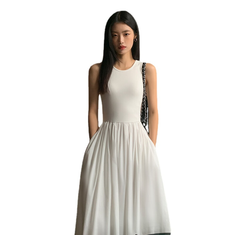 Szykowna damska sukienki Midi kobieca obcisła elegancka czarno biała moda na co dzień odzież obcisła dama wiosenna lato szata przedsionka