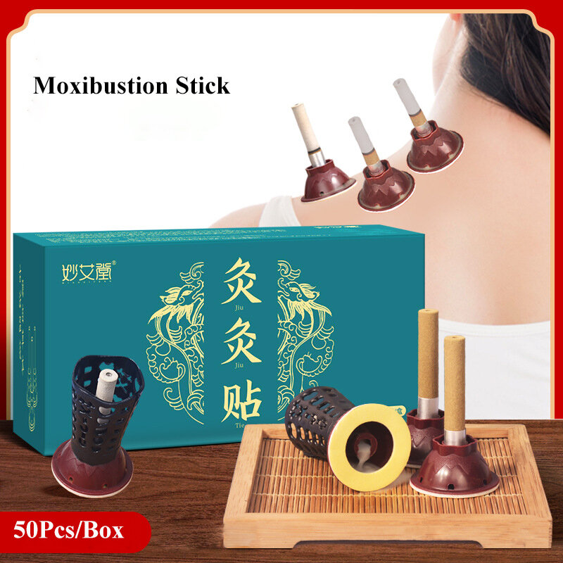50Pcs/Box Moxa Roll Chinese Moxibustion Sticker Therapy Heating Acupuncture Point Meridian Warm Body Massage Pain Relief