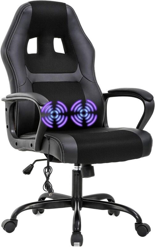 PC 게임용 의자 마사지 사무실 의자, 인체 공학적 책상 의자, 조절 가능한 PU 가죽 레이싱 의자, 요추 지지대 머리 받침대 포함