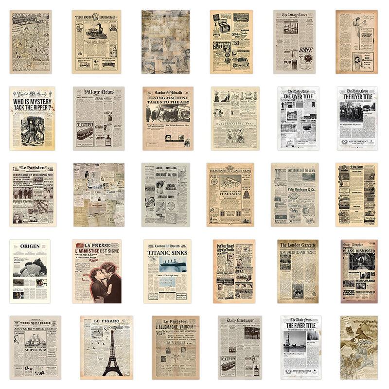 Vintage Retro Revista Adesivos, Decalques de jornal Poster, DIY Diário, Mala, Scrapbook, Telefone, Bicicleta Graffiti Etiqueta, Brinquedo, 10 Pcs, 30 Pcs, 60Pcs