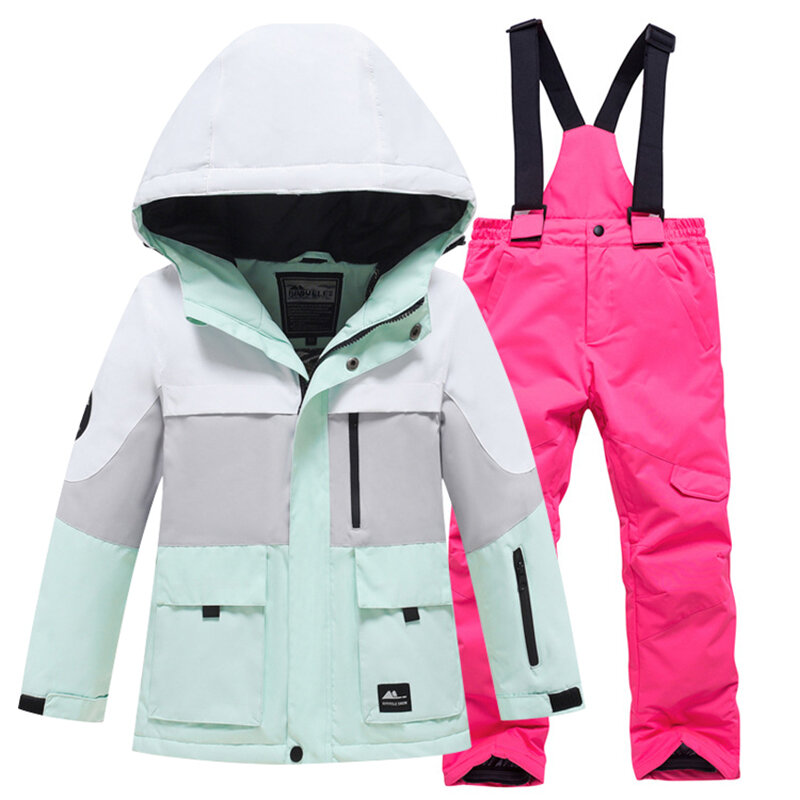 Setelan jaket dan celana anak lelaki perempuan, pakaian ski off-road hangat dan tahan air untuk anak lelaki dan perempuan usia 5-16 tahun ℃