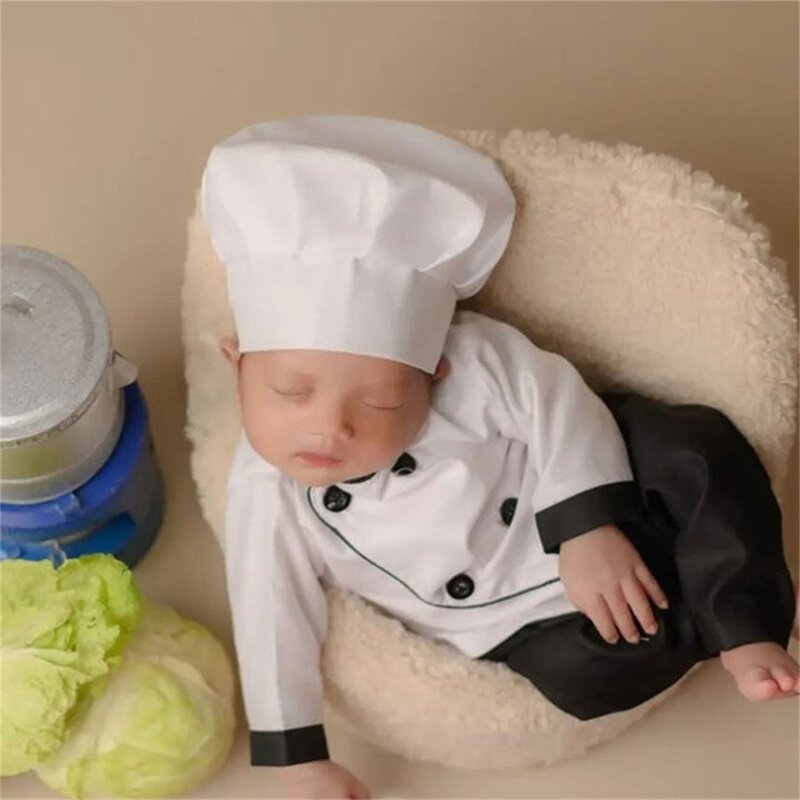 0-2M babyfoto-opname rekwisieten kok kostuum hoed tops foto rekwisieten pasgeboren foto kleding fotostudio baby accessoires