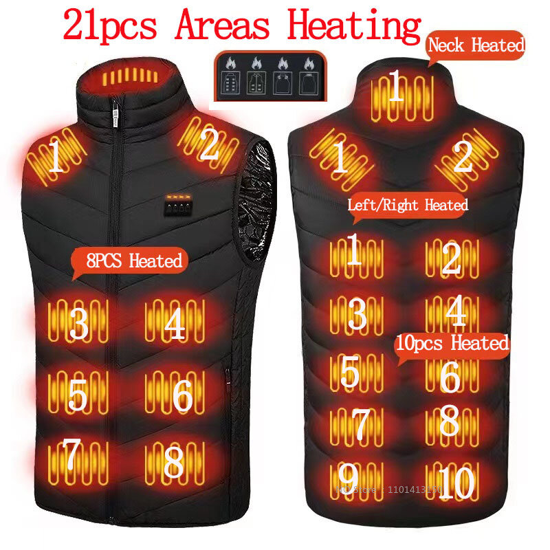 21PCS Heated Jacket Fashion Men Women Coat Intelligent USB Electric Heating Thermal Warm Clothes Winter Heated Vest Plussize