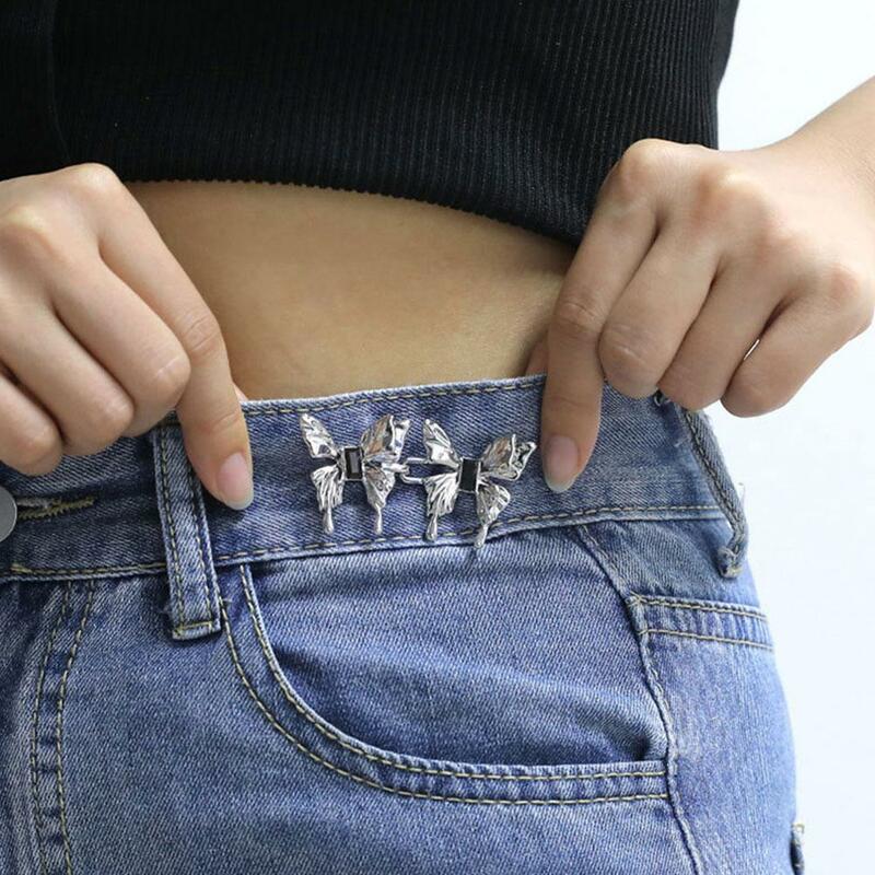 Alfinete de aperto da cintura ajustável para mulheres, broche de liga, pinos destacáveis, botão, jeans vintage, calças, casaco, P1W1