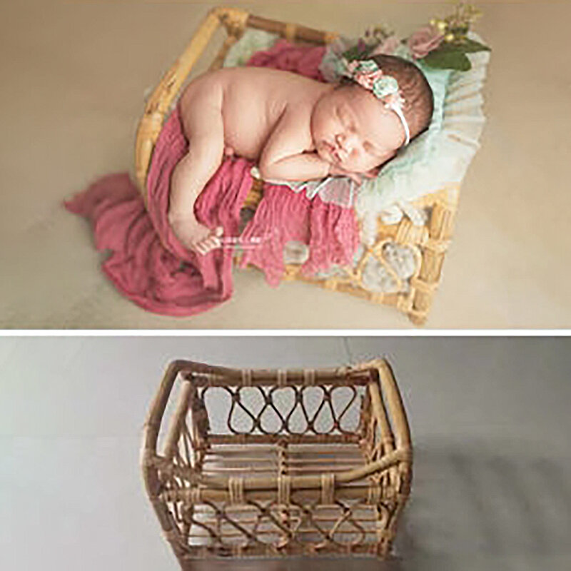 Pasgeboren Foto Bamboe Mand Rekwisieten Mini Houten Stoel Moulding Baby Poseren Container Studio Baby Meisje Jongen Foto Accessoires