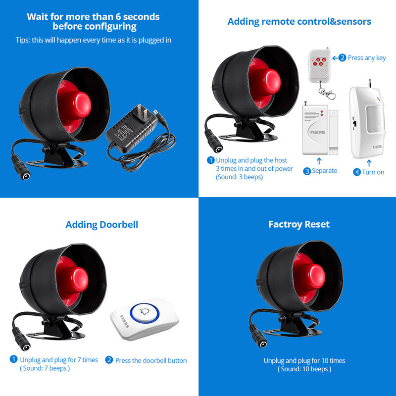 Fuers WIFI Tuya Sistem Alarm Pintar Speaker Sirene Suara Keras Sistem Alarm Rumah Detektor Nirkabel Sistem Perlindungan Keamanan