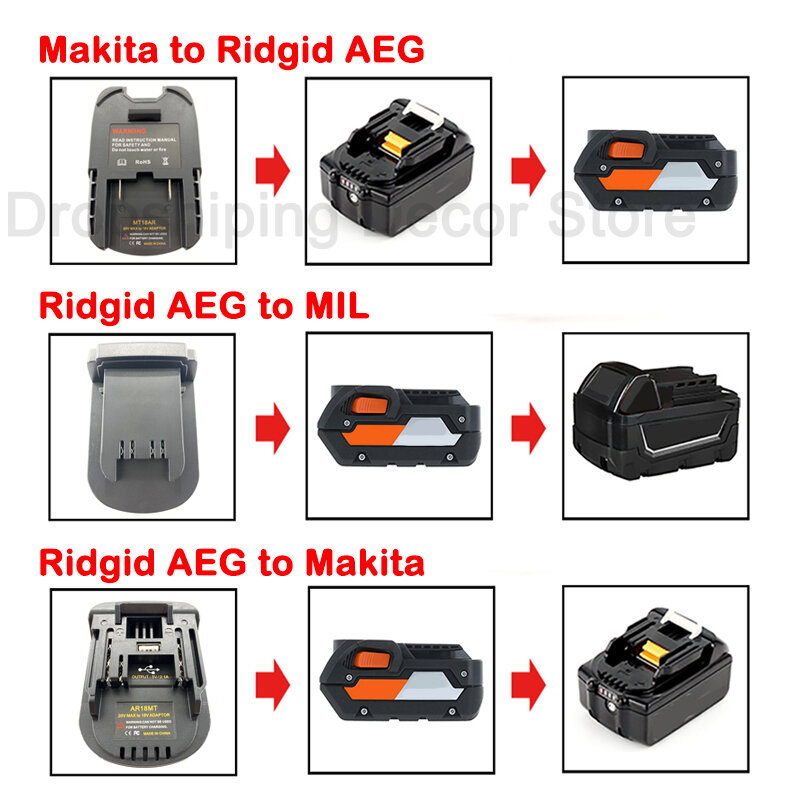 Convertitore adattatore batteria per Makita a per Ridgid AEG, per Ridgid/AEG a per Milwaukee, per Ridgid/AEG a per utensile elettrico Makita