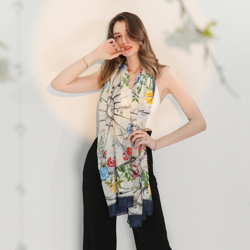 Women 100% Natural Silk Scarf Shawl Female Pure Silk Scarves Wraps  Plus Size Shawls Long Beach Cover-ups