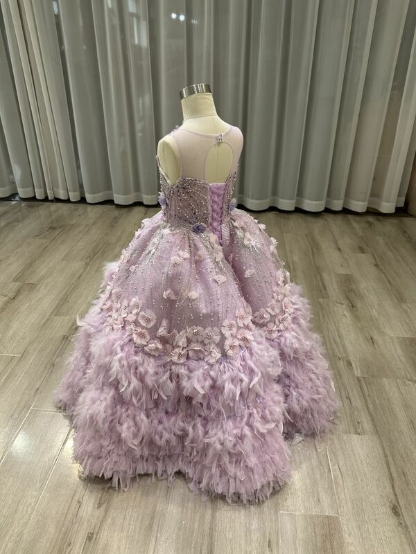 Детское фиолетовое милое платье принцессы с цветами