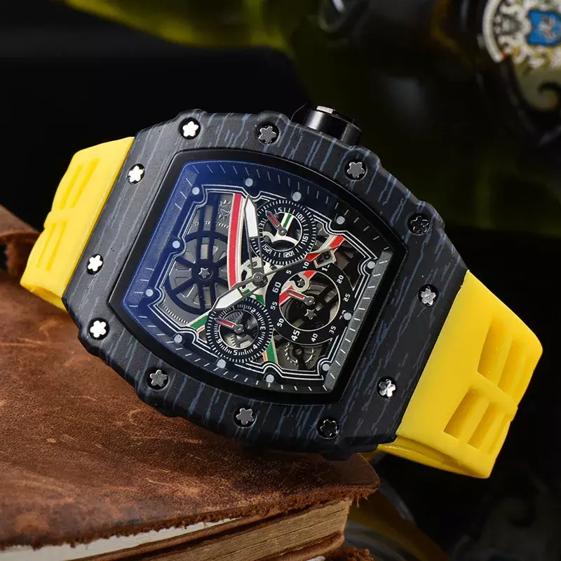 2024 Nieuwe Top Luxe Heren Merk 3 Pointer Sport Run Tweede Rm Diamant Automatische Heren Horloge Volledig Functioneel Quartz Horloge