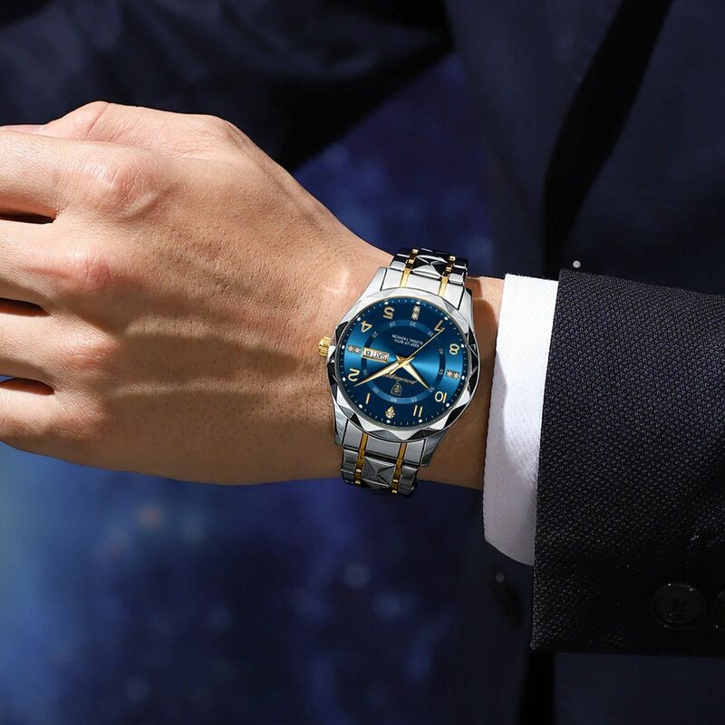 Podedagar-男性用高級クォーツ時計,防水,日付,発光腕時計,ステンレス鋼,スポーツ時計