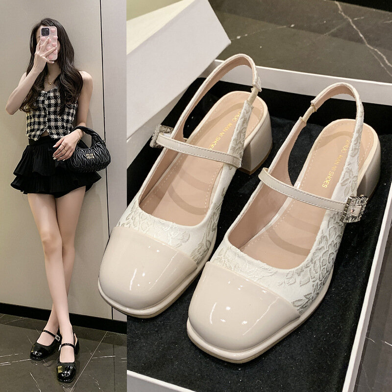 2024 Designer New Chinese Style Round Head Mary Jane Women's Shoes Fashion Round Head Buckle Embroidered Ladies High Heels