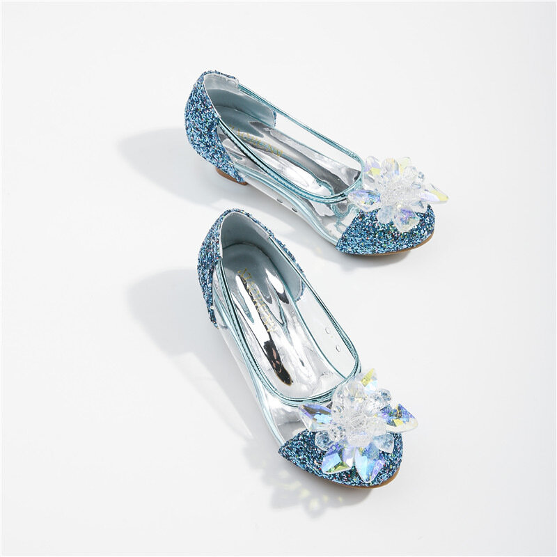 Туфли принцессы для девочек, Весенняя детская обувь на высоком каблуке, танцевальные туфли для девочек, сандалии с кристаллами и блестками, обувь для выступлений CSH1568