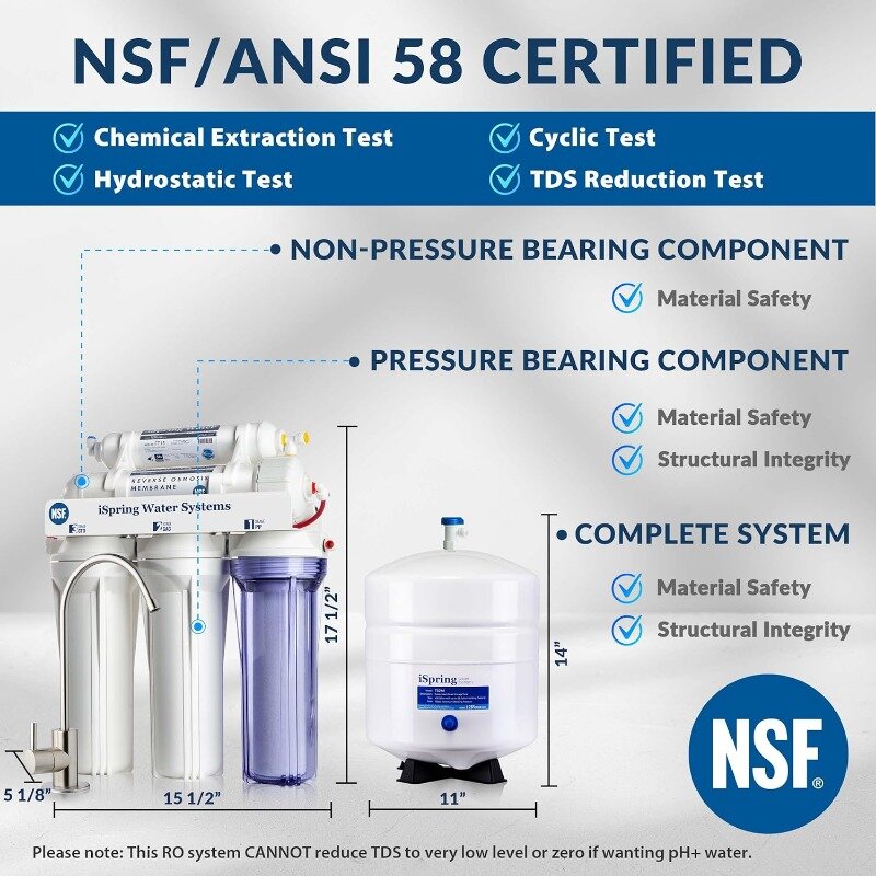 RCC7 iSpring NSF ระบบกรองน้ำเสียแบบย้อนกลับ5ขั้นตอน75 GPD ก๊อกน้ำนิกเกิลแบบแปรง
