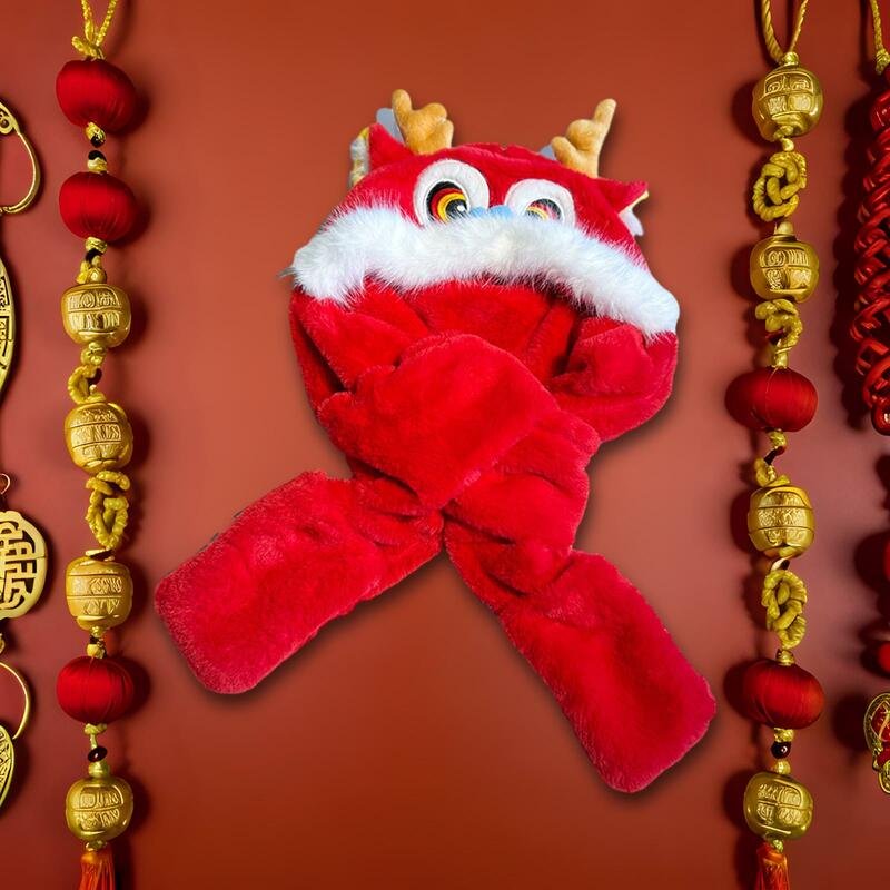 Funny Party Hat Earflap Cap Cute Chinese Dragon Plush Animal Winter Hat Windproof Cap for Girls Women Ladies Holiday New Years