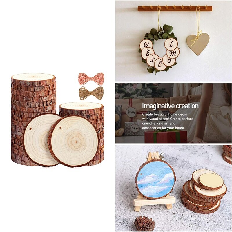 30Piece Natural Rounds Unfinished Wooden Circles Wood Ornaments Craft Supplies Wood Slices 3.5-4.0 Inch DIY And Painting