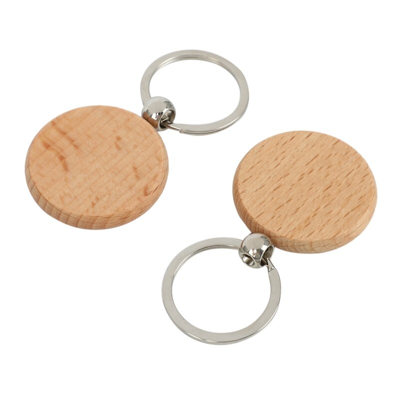 60Pcs Blank Round Wooden Keychain DIY Wooden Keychain Key Tag Gift