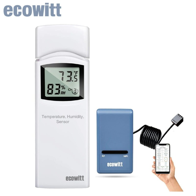 Ecowitt-Estación Meteorológica GW1104 con WiFi, entrada con multicanal inalámbrico, Sensor de temperatura y humedad, termómetro, higrómetro