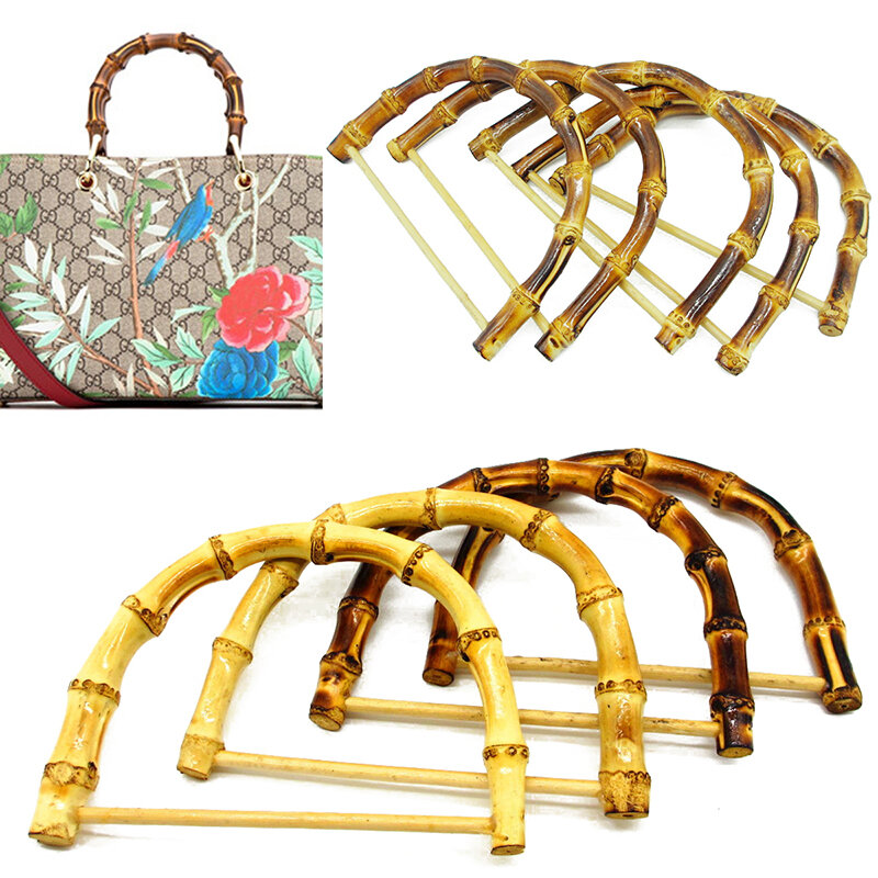 Asas de bambú en forma de D para bolso de mujer, Asa de imitación hecha a mano, accesorio de repuesto