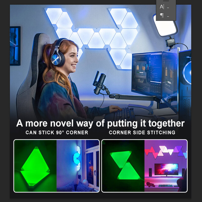 โคมไฟสามเหลี่ยม LED บลูทูธ Wi-Fi บางเฉียบโคมไฟติดผนังในร่มควบคุมด้วยแอปไฟไฟ LED กลางคืนสำหรับตกแต่งห้องนอนเกมคอมพิวเตอร์