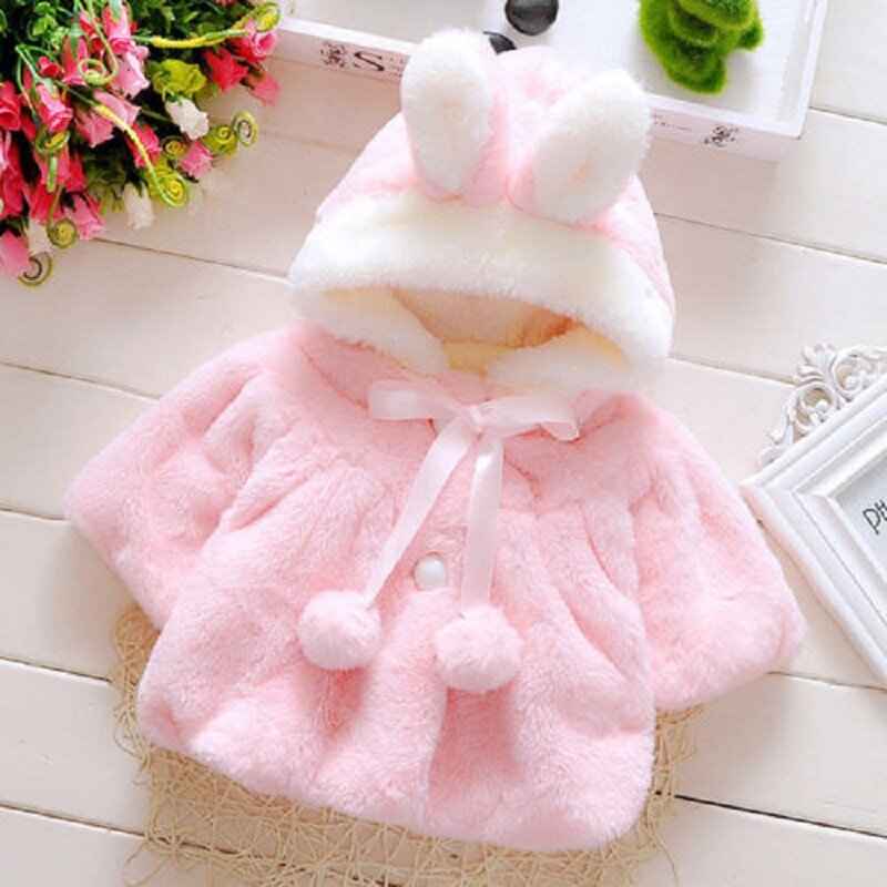Emmababy 아이 여자 아기 옷 토끼 토끼 귀 후드 코트 따뜻한 재킷 망토 방한복 어린이 착실히 보내다